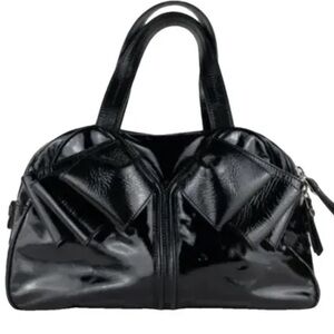 Authentic YSL Patent Leather Bowler Bag with Bow Detail on front